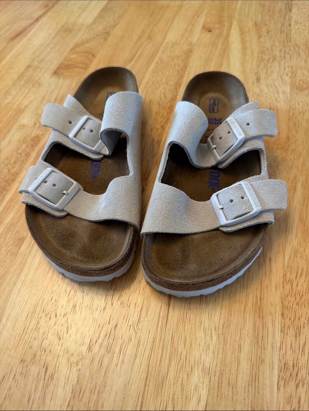 Birkenstock Kids Suede Double Buckle Sandals in Light Gray